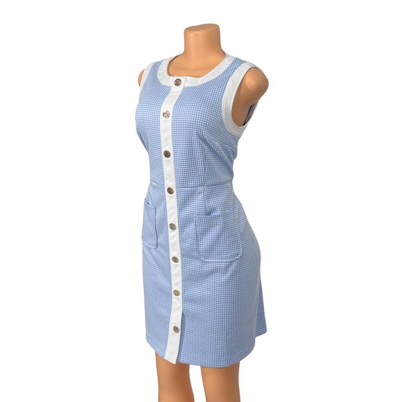 Tommy Hilfiger Womens Blue White Houndstooth Button Front Sheath Dress Size 10 - Picture 3 of 8